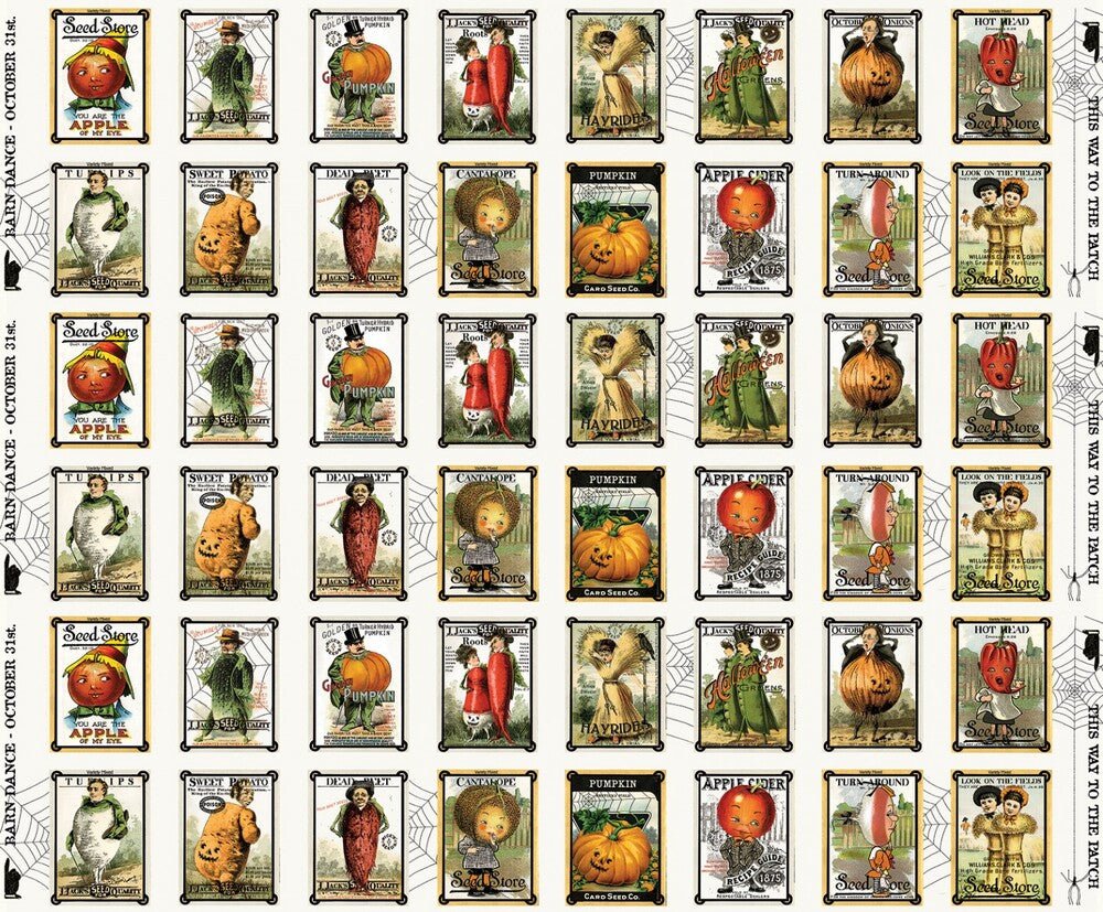 Pumpkin Patch Seed Sacks Patch White - Everything Fabric