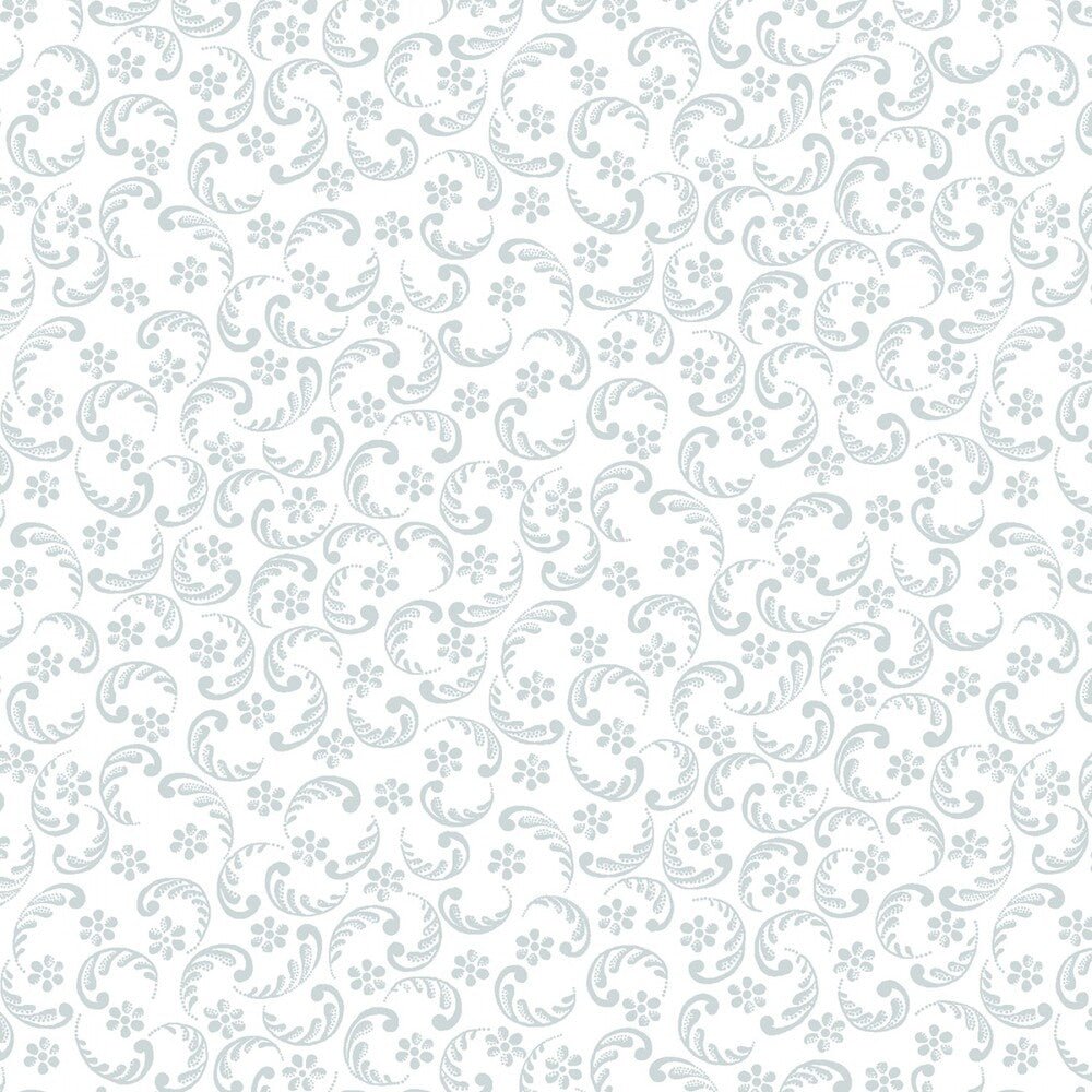 Quilters Flour V - White on White Swirls and Daisies - Everything Fabric
