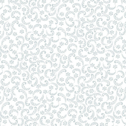 Quilters Flour V - White on White Swirls and Daisies - Everything Fabric