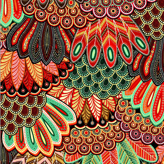 Sahul Land - Feathers Teal - Everything Fabric