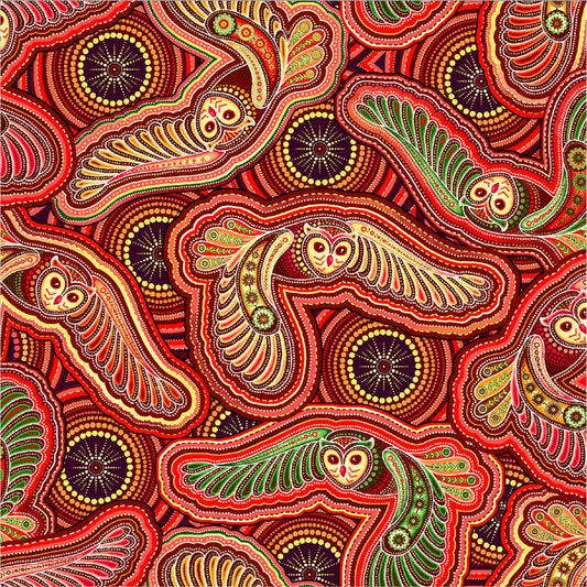 Sahul Land - Owls Orange - Everything Fabric