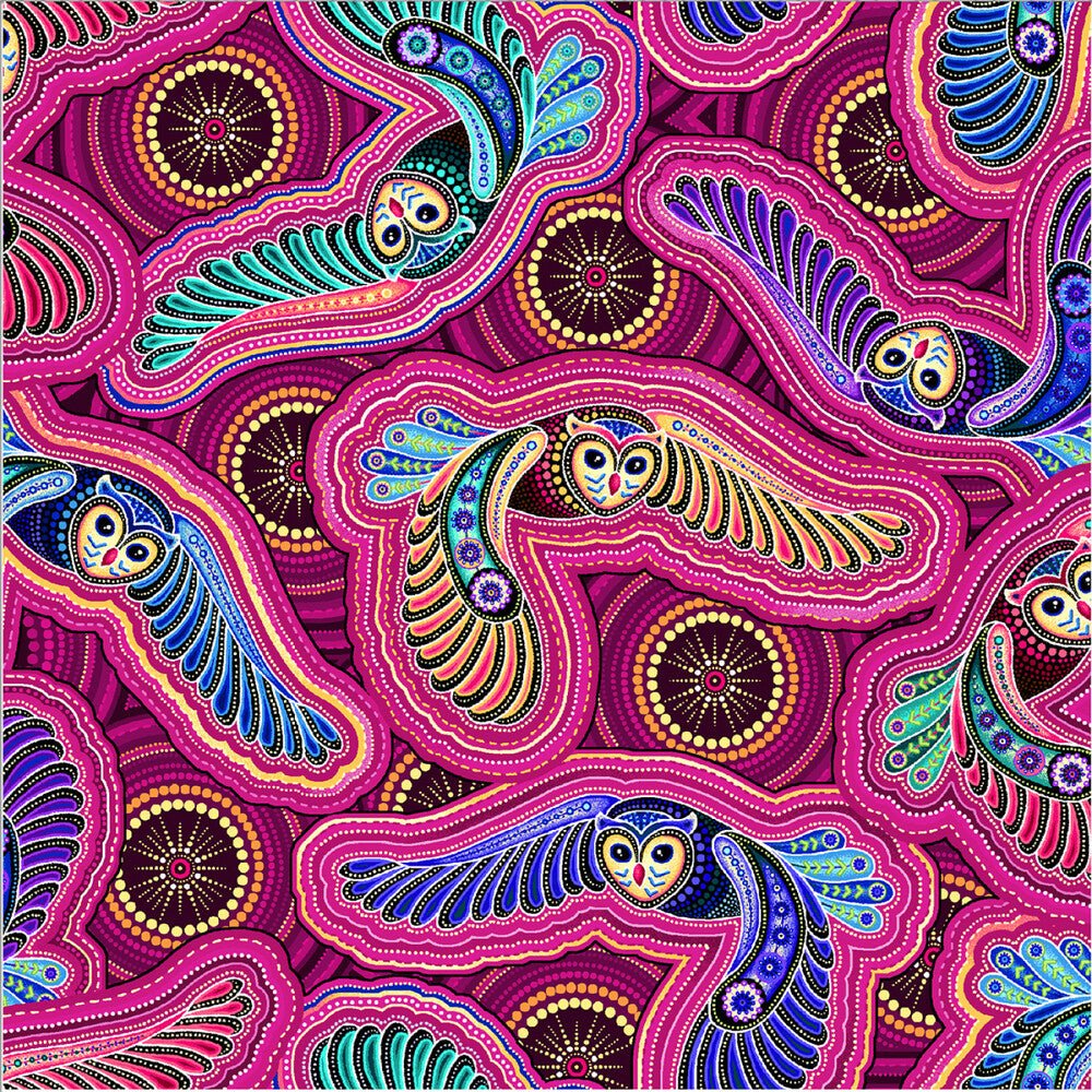 Sahul Land - Owls Pink - Everything Fabric