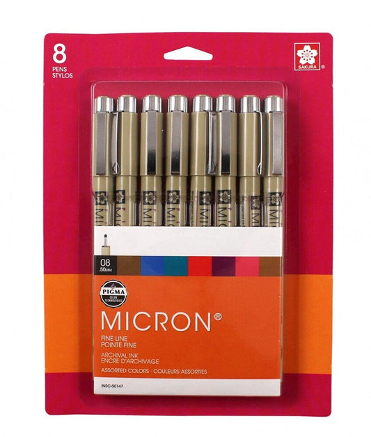 Sakura Pigma Micron 08 Pen Set Assorted Colours 8pk - Everything Fabric