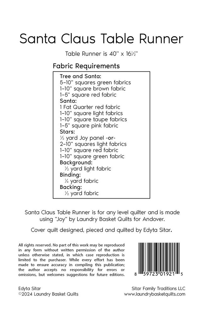 Santa Claus Table Runner Pattern - Everything Fabric