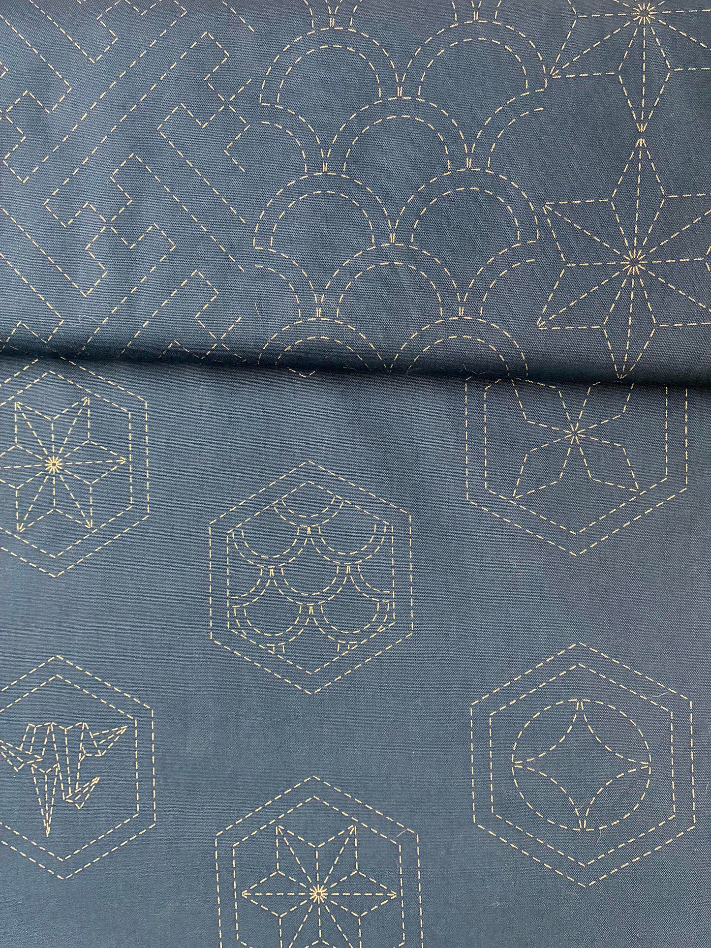 Pre-stencilled Sashiko Fabric Many Patterns Navy Blue