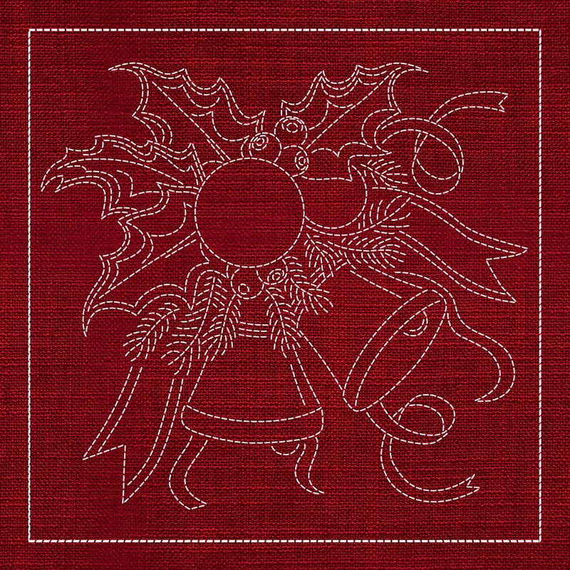 Sashiko Australia Bells and Holly CHERRY RED - Everything Fabric