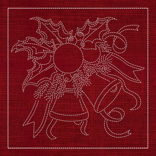 Sashiko Australia Bells and Holly CHERRY RED - Everything Fabric