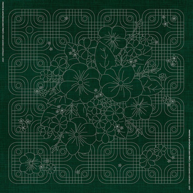 Sashiko Australia Blossom Bouquet Geometric - GREEN - Everything Fabric