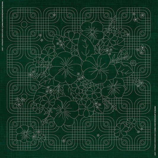 Sashiko Australia Blossom Bouquet Geometric - GREEN - Everything Fabric