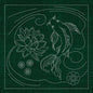Sashiko Australia Butterfly Koi and Lotus Flower GREEN - Everything Fabric