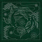 Sashiko Australia Butterfly Koi and Plum Blossom GREEN - Everything Fabric