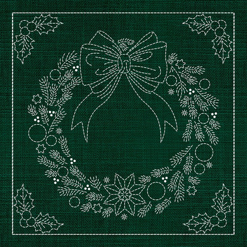 Sashiko Australia Christmas Wreath GREEN - Everything Fabric