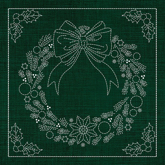 Sashiko Australia Christmas Wreath GREEN - Everything Fabric