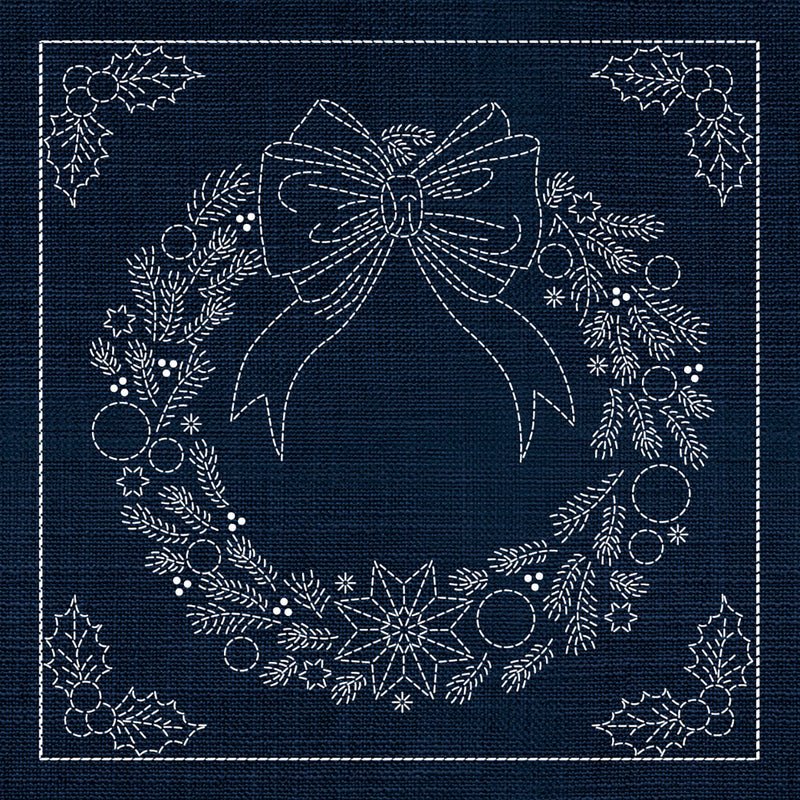 Sashiko Australia Christmas Wreath INDIGO - Everything Fabric