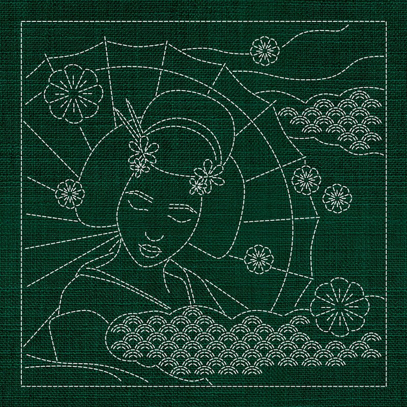 Sashiko Australia Geisha GREEN - Everything Fabric