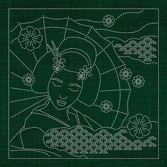 Sashiko Australia Geisha GREEN - Everything Fabric