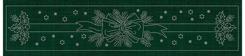 Sashiko Australia Holly and Ribbon Runner GREEN - Everything Fabric