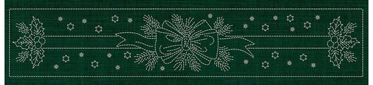 Sashiko Australia Holly and Ribbon Runner GREEN - Everything Fabric