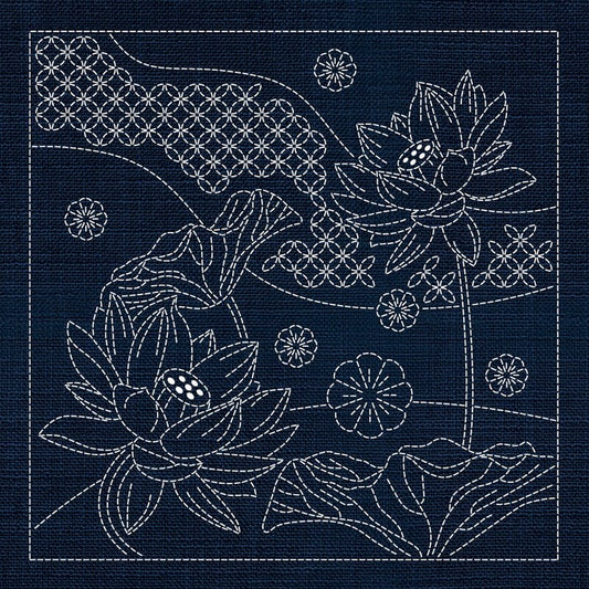 Sashiko Australia Japanese Flowers and Seven Treasures INDIGO - Everything Fabric