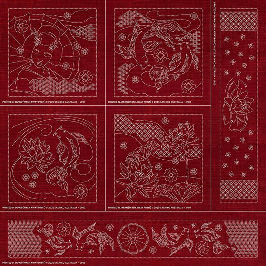 Sashiko Australia Japanese-Inspired Collection - 6 Designs CHERRY RED - Everything Fabric