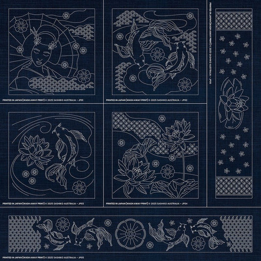 Sashiko Australia Japanese-Inspired Collection - 6 Designs INDIGO - Everything Fabric