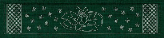 Sashiko Australia Lotus Flower and Seven Treasures Runner - GREEN - Everything Fabric