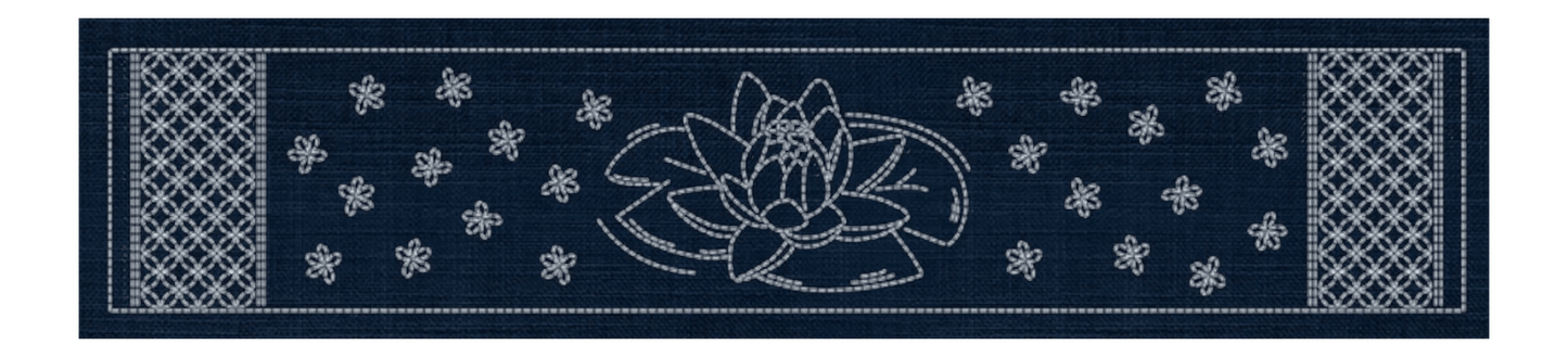 Sashiko Australia Lotus Flower and Seven Treasures Runner - Indigo - Everything Fabric