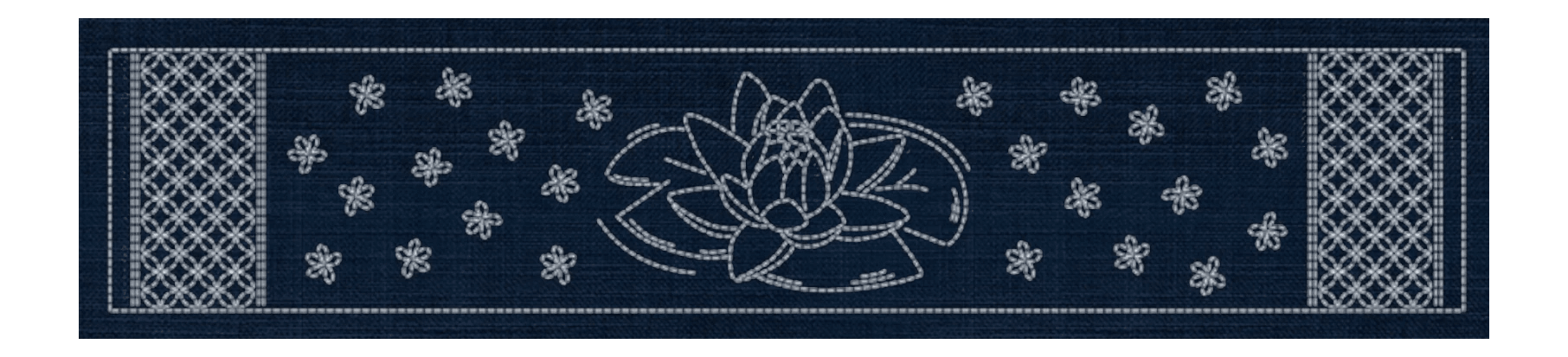 Sashiko Australia Lotus Flower and Seven Treasures Runner - Indigo - Everything Fabric