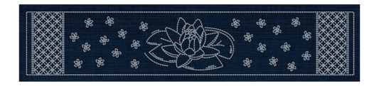 Sashiko Australia Lotus Flower and Seven Treasures Runner - Indigo - Everything Fabric
