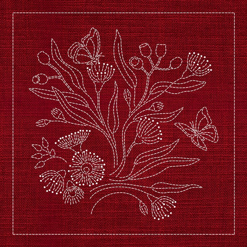 Sashiko Australia Native Flowers 3 - Cherry Red - Everything Fabric