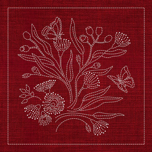 Sashiko Australia Native Flowers 3 - Cherry Red - Everything Fabric