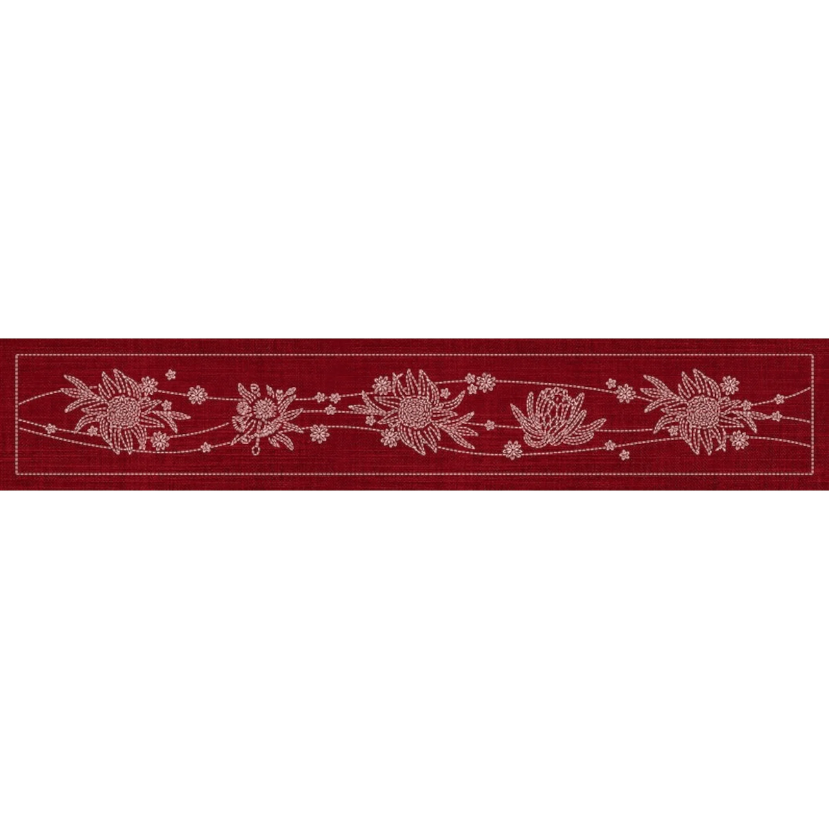 Sashiko Australia Native Flowers 5 Runner - Cherry Red