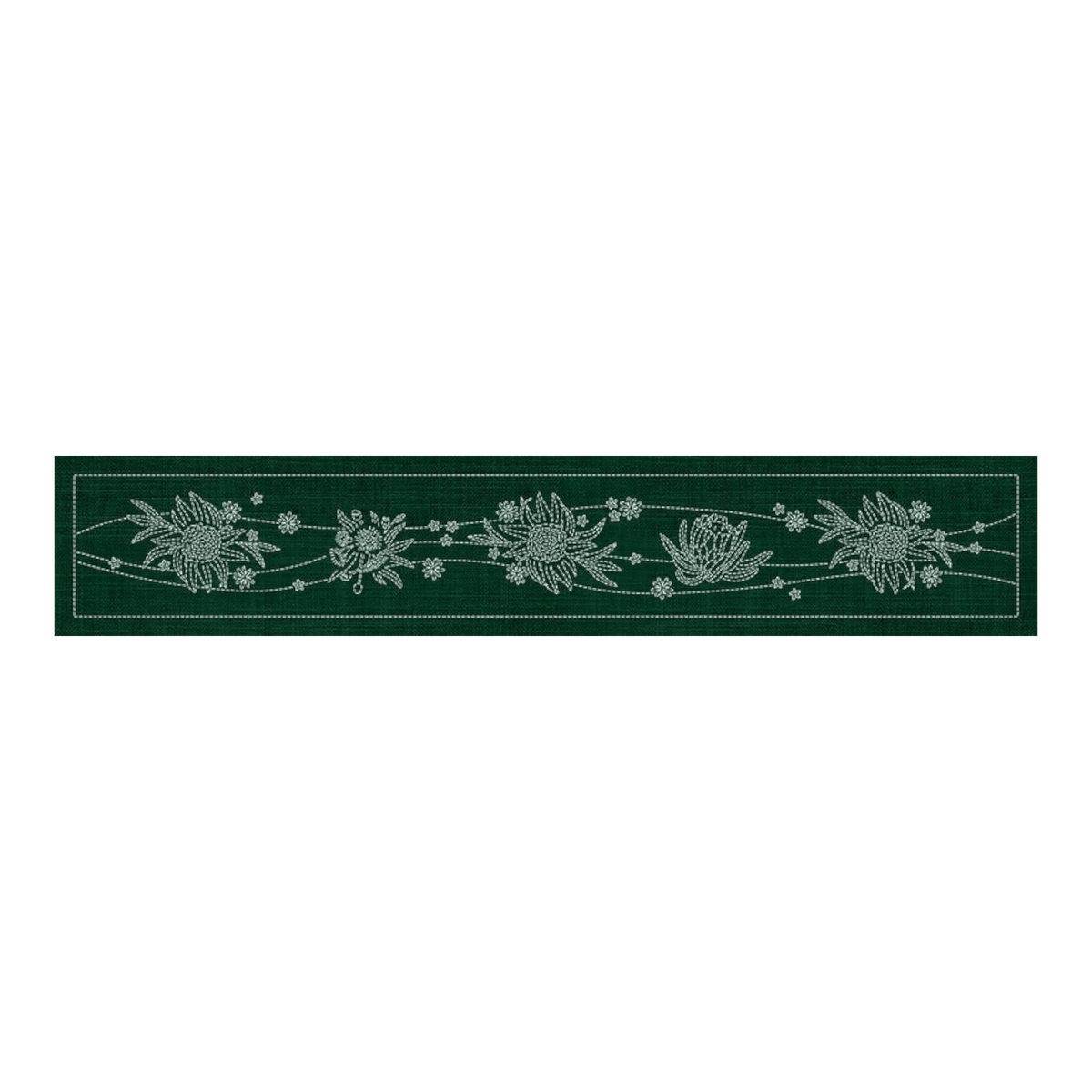 Sashiko Australia Native Flowers 5 Runner GREEN - Everything Fabric