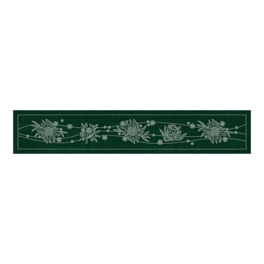 Sashiko Australia Native Flowers 5 Runner GREEN - Everything Fabric