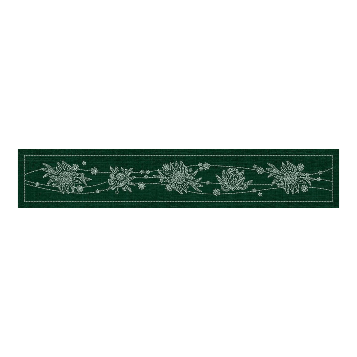 Sashiko Australia Native Flowers 5 Runner - Green