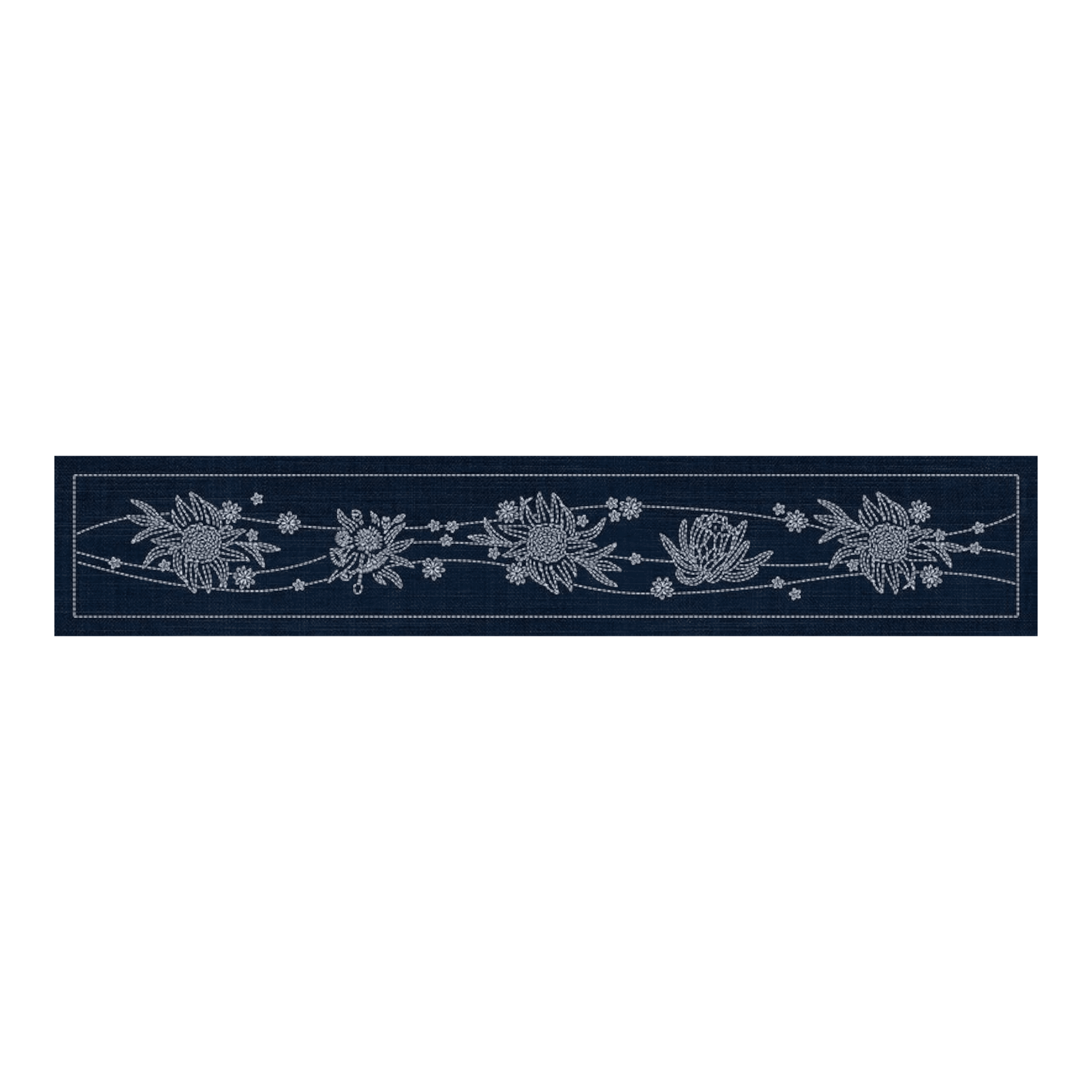 Sashiko Australia Native Flowers 5 Runner INDIGO - Everything Fabric