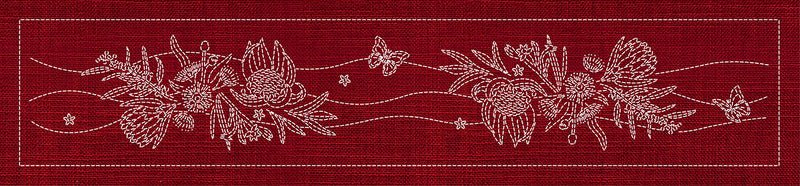 Sashiko Australia Native Flowers 6 Runner CHERRY RED - Everything Fabric