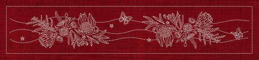 Sashiko Australia Native Flowers 6 Runner CHERRY RED - Everything Fabric