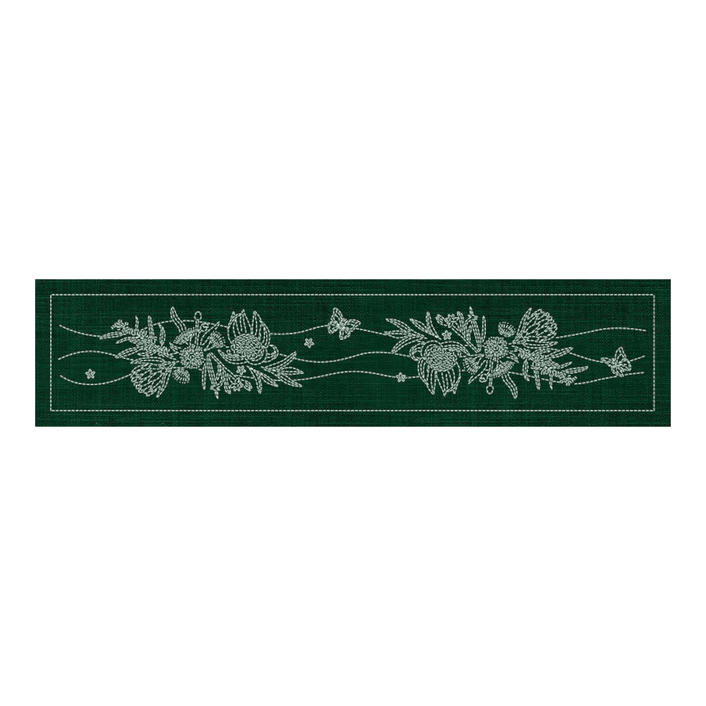 Sashiko Australia Native Flowers 6 Runner GREEN - Everything Fabric