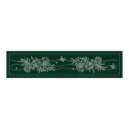 Sashiko Australia Native Flowers 6 Runner GREEN - Everything Fabric