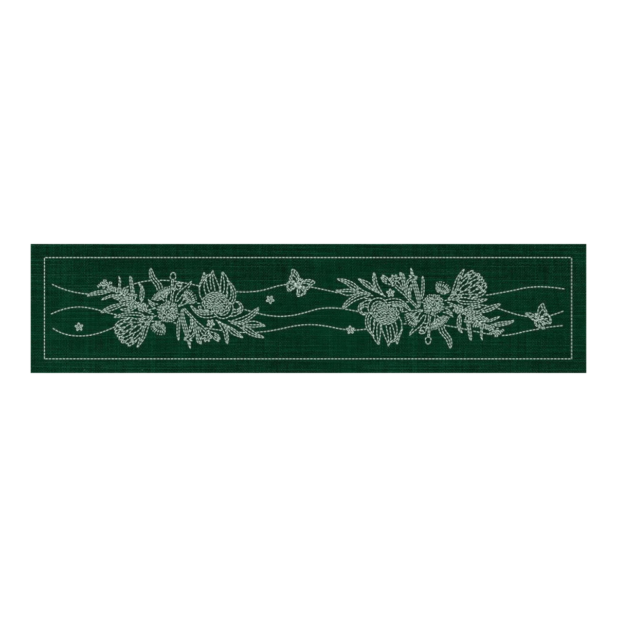 Sashiko Australia Native Flowers 6 Runner - Green