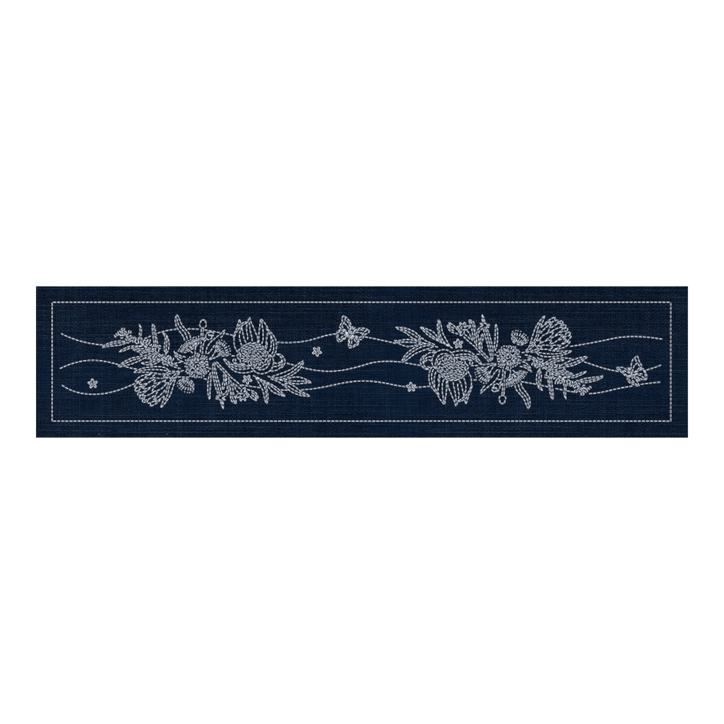 Sashiko Australia Native Flowers 6 Runner INDIGO - Everything Fabric