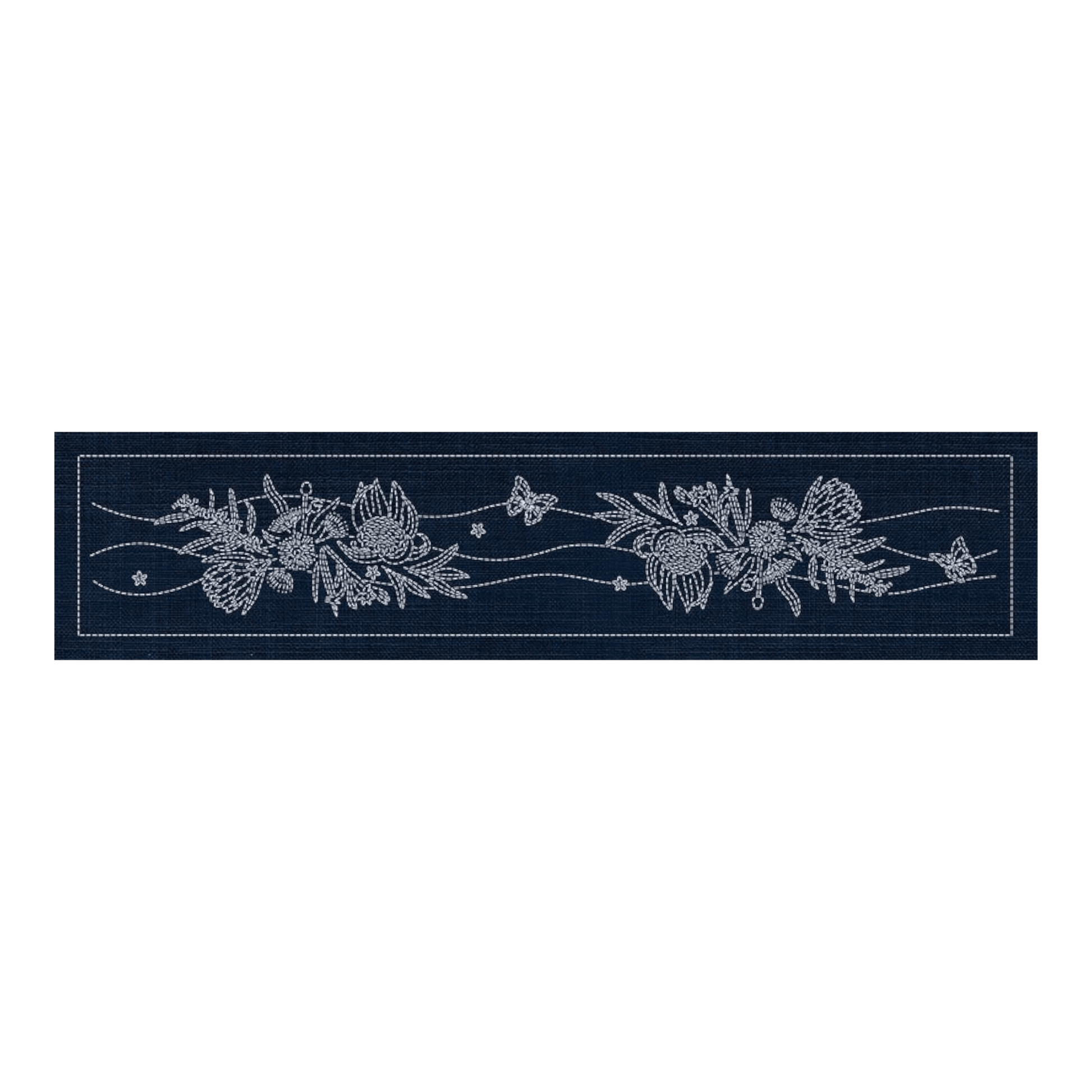Sashiko Australia Native Flowers 6 Runner INDIGO - Everything Fabric