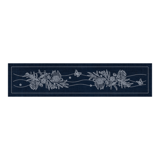 Sashiko Australia Native Flowers 6 Runner INDIGO - Everything Fabric