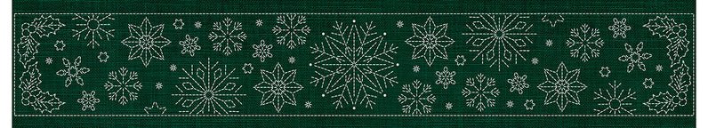 Sashiko Australia Snowflakes Runner GREEN - Everything Fabric