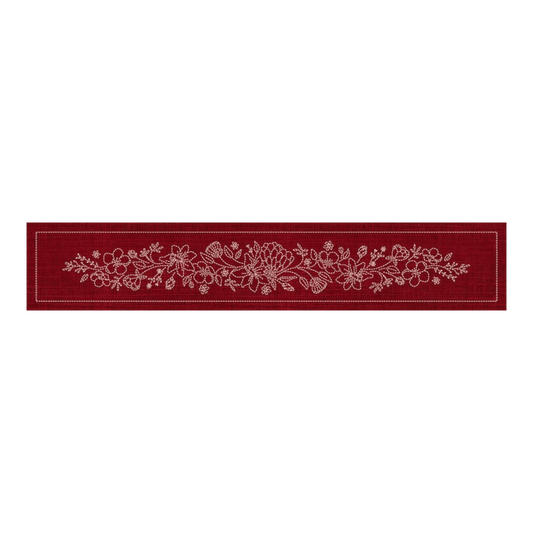 Sashiko Australia Wildflower Bouquet Runner - CHERRY RED - Everything Fabric