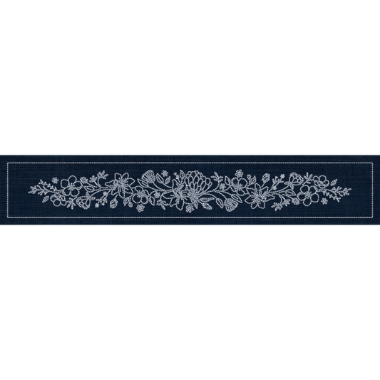 Sashiko Australia Wildflower Bouquet Runner - INDIGO - Everything Fabric