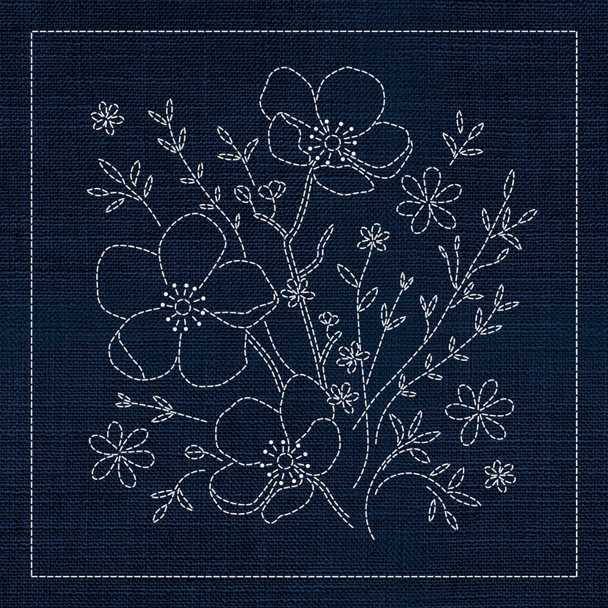 Sashiko Australian Blossom INDIGO - Everything Fabric