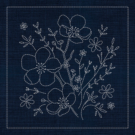Sashiko Australian Blossom INDIGO - Everything Fabric