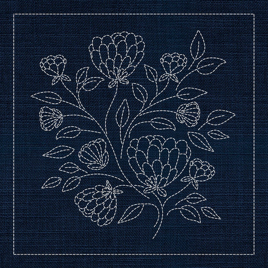 Sashiko Australian Chrysanthemum INDIGO - Everything Fabric